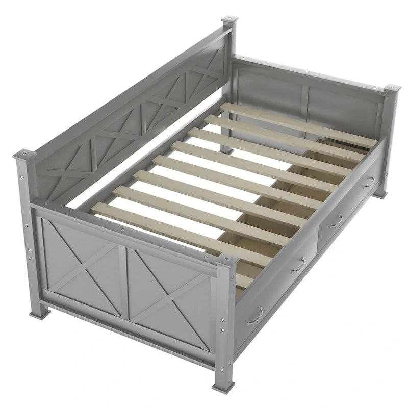 Harper & Bright Designs Twin Daybed with 2 Large Drawers with X-shaped Frame