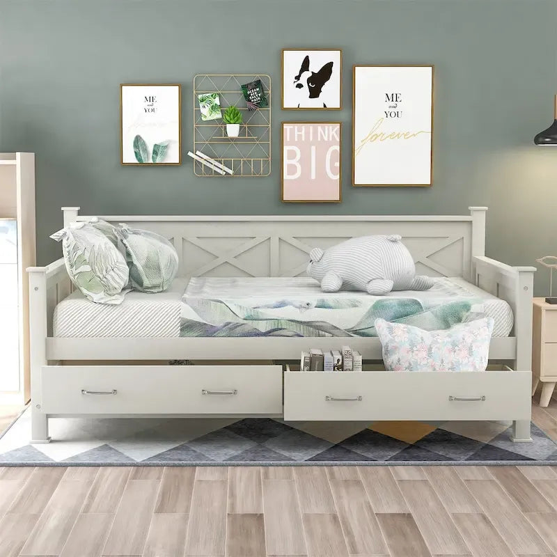 Harper & Bright Designs Twin Daybed with 2 Large Drawers with X-shaped Frame