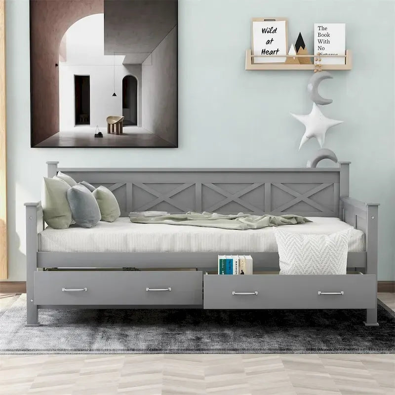 Harper & Bright Designs Twin Daybed with 2 Large Drawers with X-shaped Frame