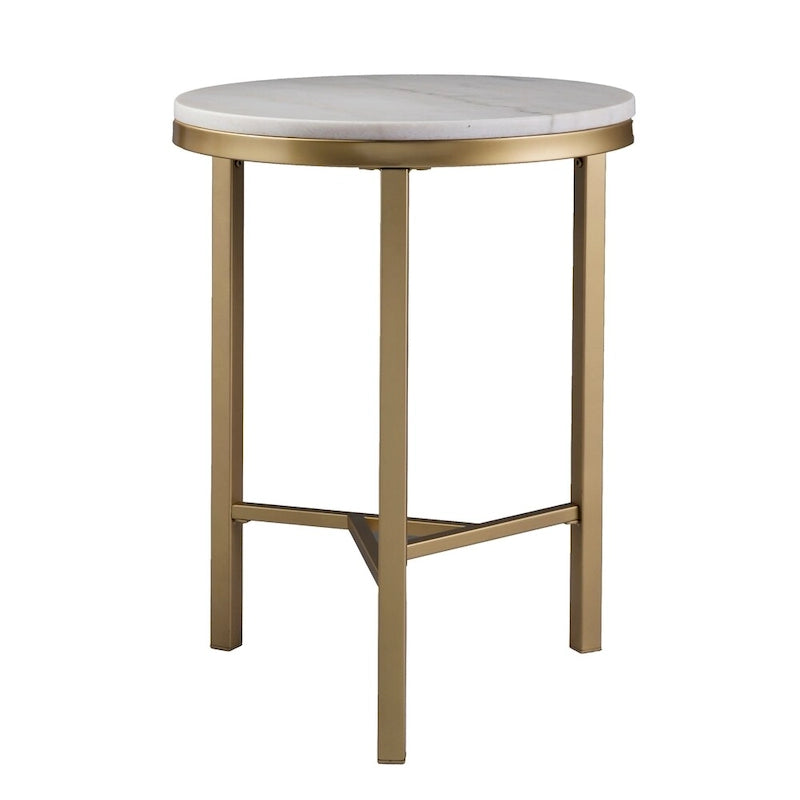 SEI Furniture Garzeaux Mid Century Modern Ivory Marble Gold Side Table