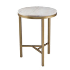 SEI Furniture Garzeaux Mid Century Modern Ivory Marble Gold Side Table