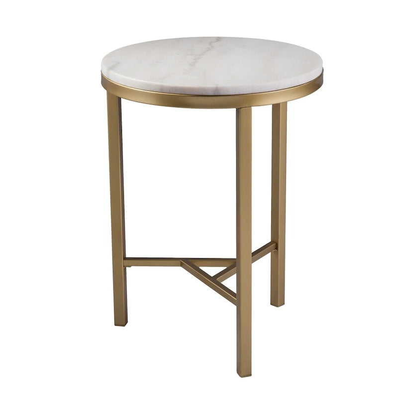 SEI Furniture Garzeaux Mid Century Modern Ivory Marble Gold Side Table