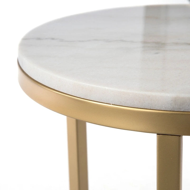 SEI Furniture Garzeaux Mid Century Modern Ivory Marble Gold Side Table