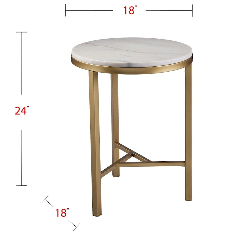 SEI Furniture Garzeaux Mid Century Modern Ivory Marble Gold Side Table