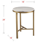 SEI Furniture Garzeaux Mid Century Modern Ivory Marble Gold Side Table