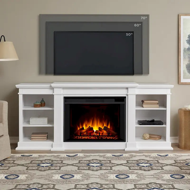 Eliot 81 Grand TV Stand Electric Fireplace in White by Real Flame