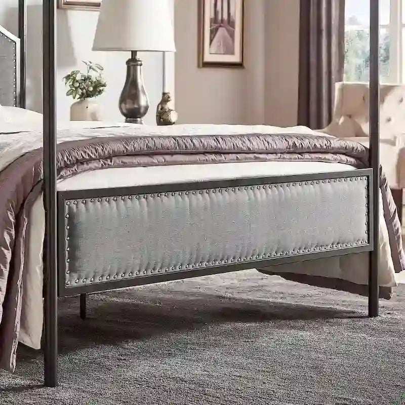 Rayen Grey Upholstered Metal Canopy Queen Bed by iNSPIRE Q Classic
