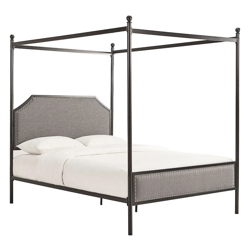 Rayen Grey Upholstered Metal Canopy Queen Bed by iNSPIRE Q Classic