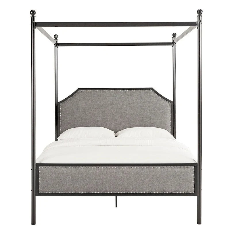 Rayen Grey Upholstered Metal Canopy Queen Bed by iNSPIRE Q Classic