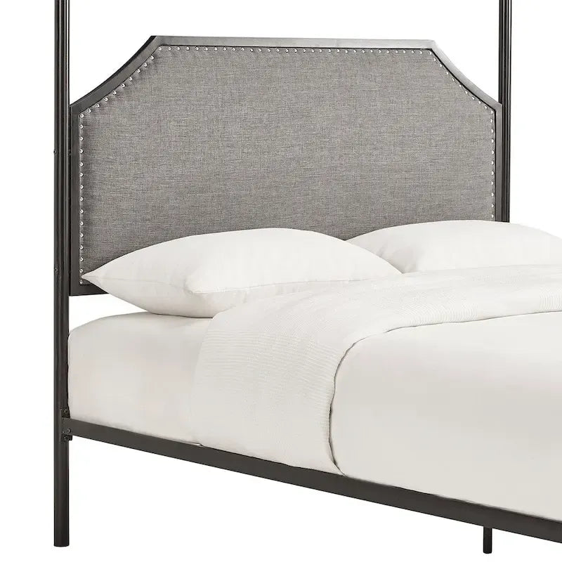 Rayen Grey Upholstered Metal Canopy Queen Bed by iNSPIRE Q Classic