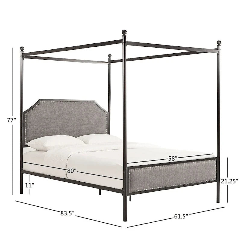 Rayen Grey Upholstered Metal Canopy Queen Bed by iNSPIRE Q Classic