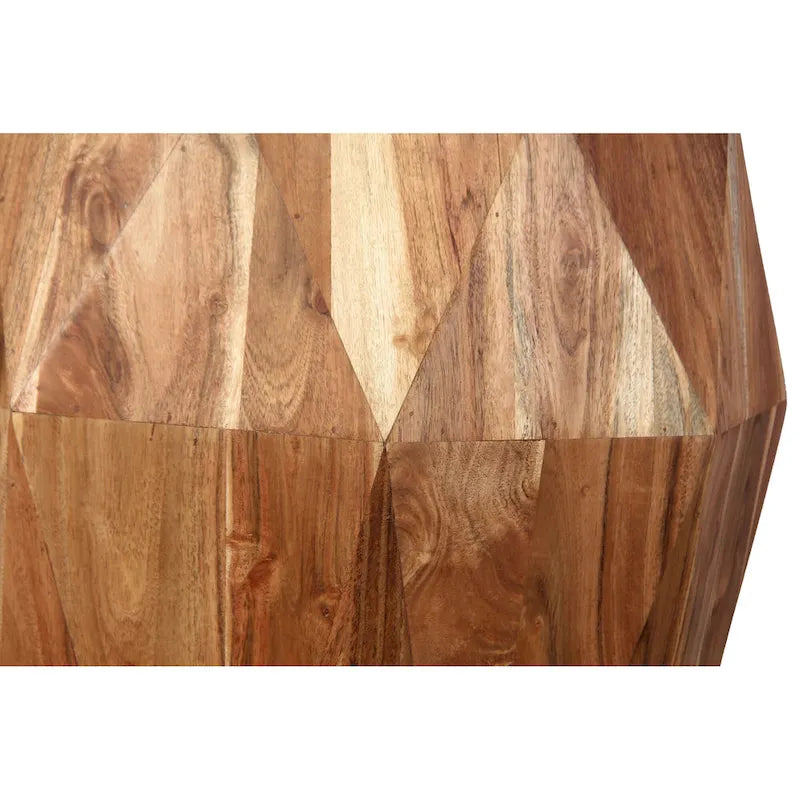 Bon 22 Inch Artisanal End Side Table, Multifaceted Solid Acacia Wood, Octagon Top, Natural Brown