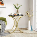 Small Modern Round Side Table End Table Nightstand with Gold Metal Frame and Faux Marble Veneer Engineered Wood for Living Room