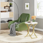 Small Modern Round Side Table End Table Nightstand with Gold Metal Frame and Faux Marble Veneer Engineered Wood for Living Room