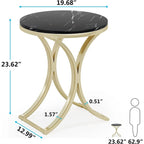 Small Modern Round Side Table End Table Nightstand with Gold Metal Frame and Faux Marble Veneer Engineered Wood for Living Room