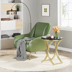 Small Modern Round Side Table End Table Nightstand with Gold Metal Frame and Faux Marble Veneer Engineered Wood for Living Room