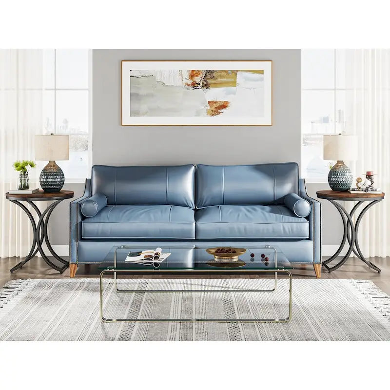 Small Modern Round Side Table End Table Nightstand with Gold Metal Frame and Faux Marble Veneer Engineered Wood for Living Room
