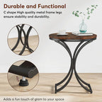 Small Modern Round Side Table End Table Nightstand with Gold Metal Frame and Faux Marble Veneer Engineered Wood for Living Room