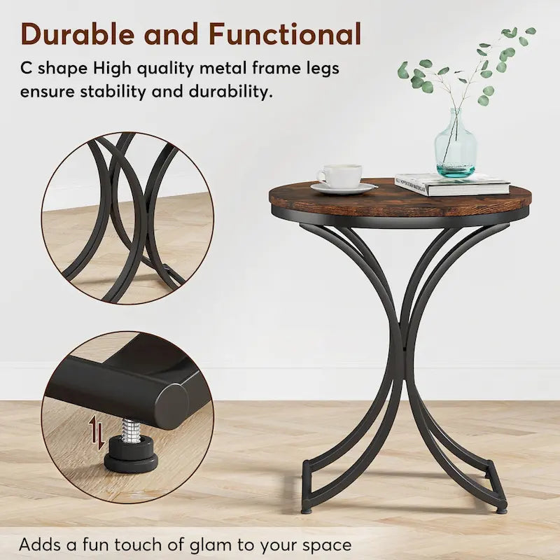 Small Modern Round Side Table End Table Nightstand with Gold Metal Frame and Faux Marble Veneer Engineered Wood for Living Room