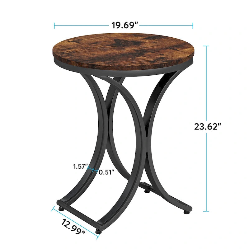 Small Modern Round Side Table End Table Nightstand with Gold Metal Frame and Faux Marble Veneer Engineered Wood for Living Room