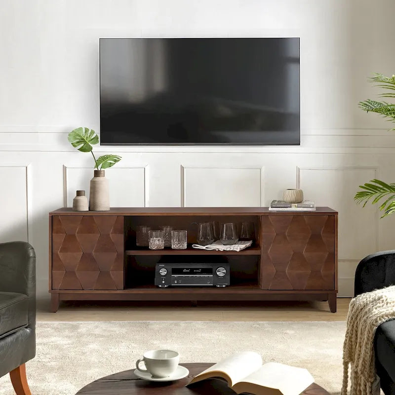 August Modern Media Console TV Stand with 2 Drawers and Sliding Doors for TVs up to 78 by HULALA HOME