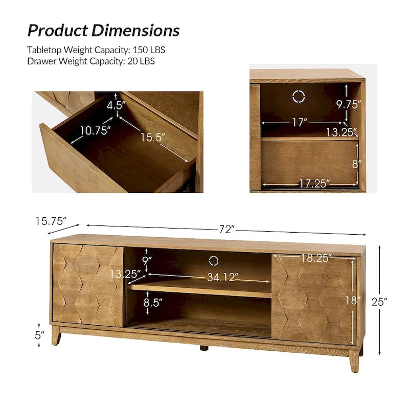 August Modern Media Console TV Stand with 2 Drawers and Sliding Doors for TVs up to 78 by HULALA HOME