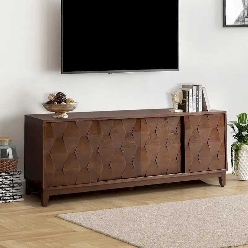 August Modern Media Console TV Stand with 2 Drawers and Sliding Doors for TVs up to 78 by HULALA HOME