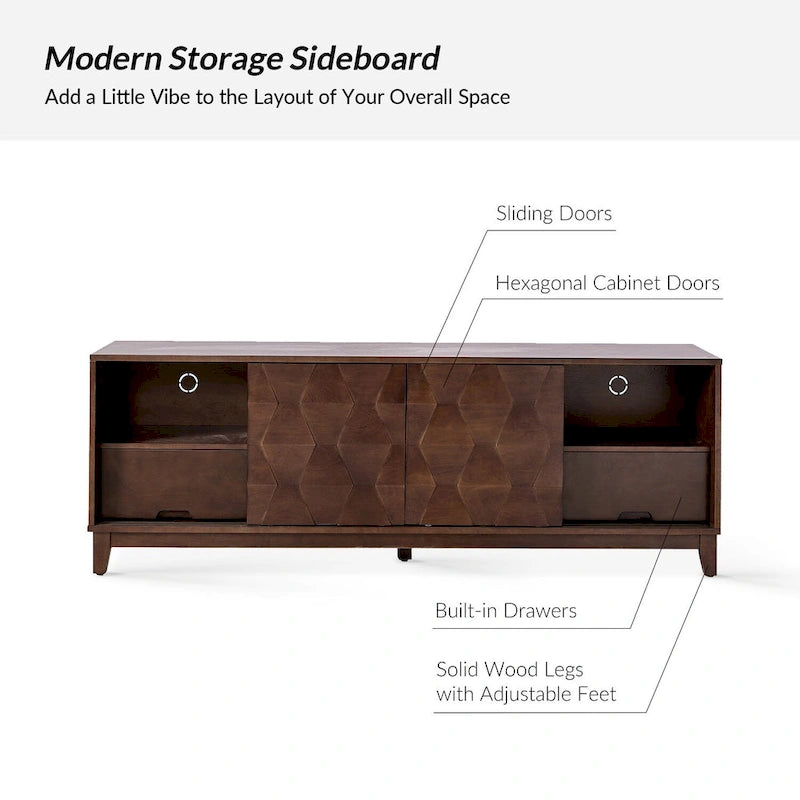 August Modern Media Console TV Stand with 2 Drawers and Sliding Doors for TVs up to 78 by HULALA HOME