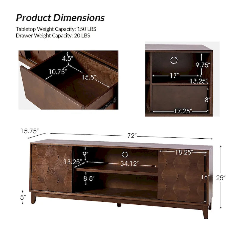 August Modern Media Console TV Stand with 2 Drawers and Sliding Doors for TVs up to 78 by HULALA HOME