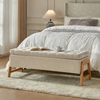 Rita Mid-century Modern Upholstered Storage Bench with Tufted Seat and Solid Wood Leg by HULALA HOME