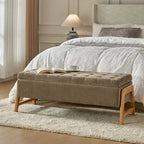 Rita Mid-century Modern Upholstered Storage Bench with Tufted Seat and Solid Wood Leg by HULALA HOME