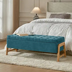 Rita Mid-century Modern Upholstered Storage Bench with Tufted Seat and Solid Wood Leg by HULALA HOME