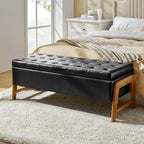 Rita Mid-century Modern Upholstered Storage Bench with Tufted Seat and Solid Wood Leg by HULALA HOME