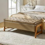 Rita Mid-century Modern Upholstered Storage Bench with Tufted Seat and Solid Wood Leg by HULALA HOME