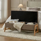 Rita Mid-century Modern Upholstered Storage Bench with Tufted Seat and Solid Wood Leg by HULALA HOME