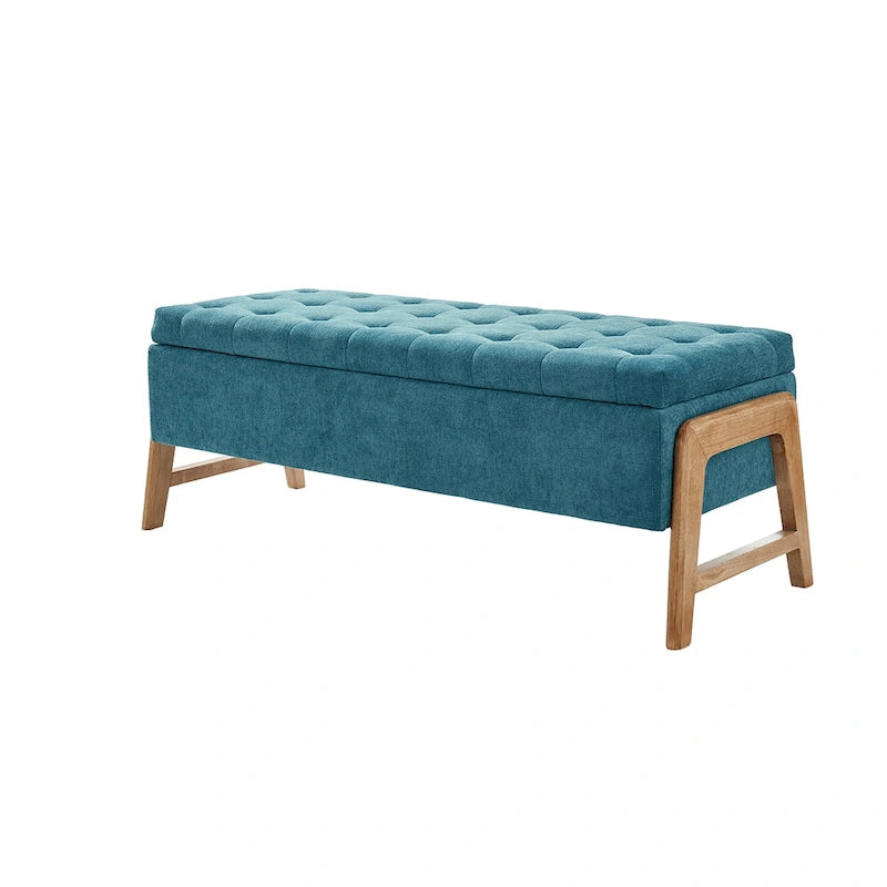 Rita Mid-century Modern Upholstered Storage Bench with Tufted Seat and Solid Wood Leg by HULALA HOME