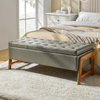 Rita Mid-century Modern Upholstered Storage Bench with Tufted Seat and Solid Wood Leg by HULALA HOME
