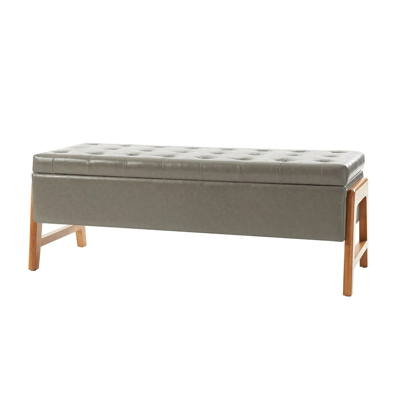 Rita Mid-century Modern Upholstered Storage Bench with Tufted Seat and Solid Wood Leg by HULALA HOME