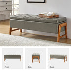 Rita Mid-century Modern Upholstered Storage Bench with Tufted Seat and Solid Wood Leg by HULALA HOME