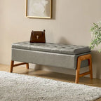 Rita Mid-century Modern Upholstered Storage Bench with Tufted Seat and Solid Wood Leg by HULALA HOME