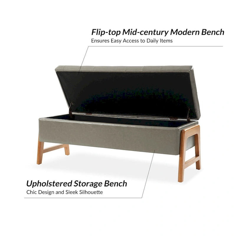 Rita Mid-century Modern Upholstered Storage Bench with Tufted Seat and Solid Wood Leg by HULALA HOME
