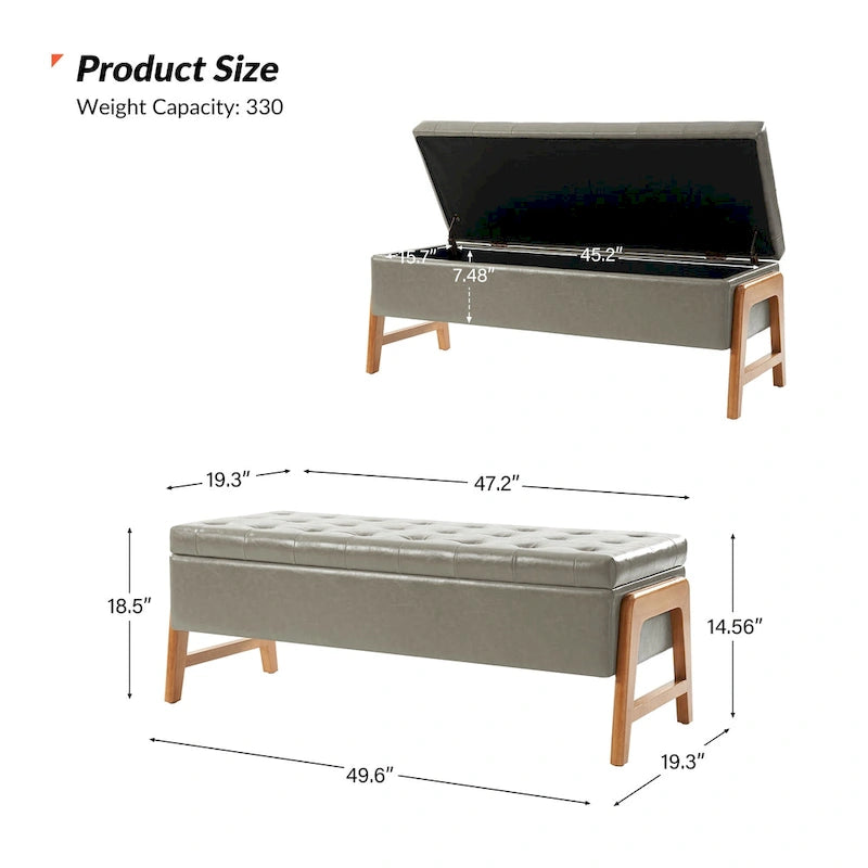 Rita Mid-century Modern Upholstered Storage Bench with Tufted Seat and Solid Wood Leg by HULALA HOME
