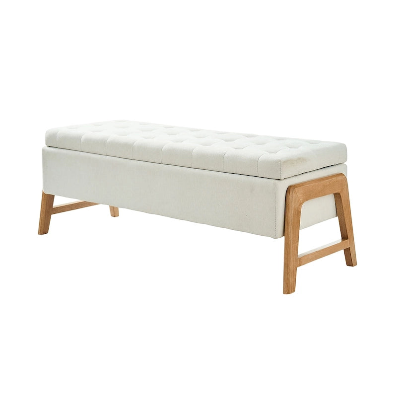 Rita Mid-century Modern Upholstered Storage Bench with Tufted Seat and Solid Wood Leg by HULALA HOME