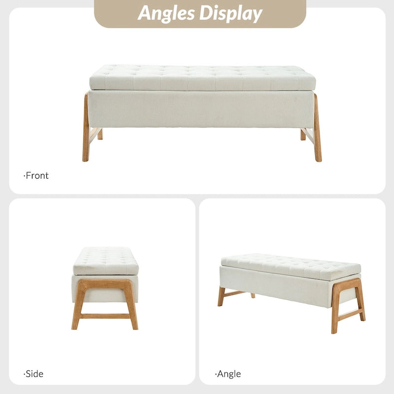 Rita Mid-century Modern Upholstered Storage Bench with Tufted Seat and Solid Wood Leg by HULALA HOME
