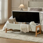 Rita Mid-century Modern Upholstered Storage Bench with Tufted Seat and Solid Wood Leg by HULALA HOME