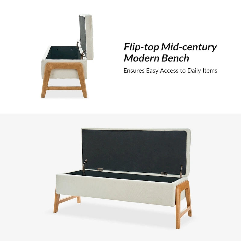 Rita Mid-century Modern Upholstered Storage Bench with Tufted Seat and Solid Wood Leg by HULALA HOME