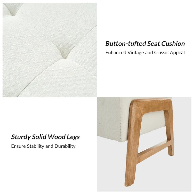 Rita Mid-century Modern Upholstered Storage Bench with Tufted Seat and Solid Wood Leg by HULALA HOME