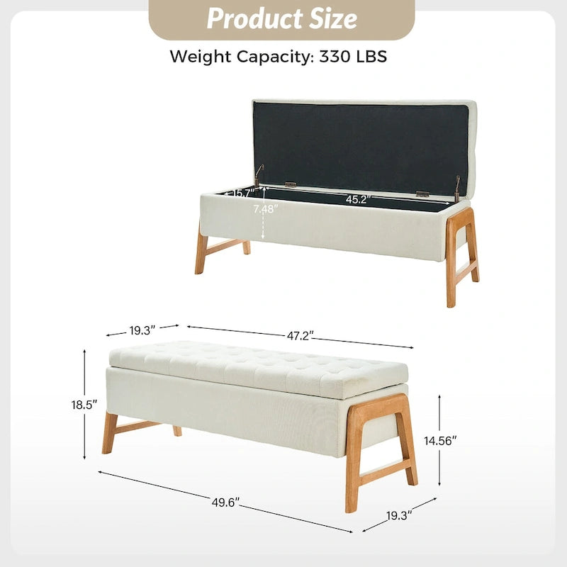 Rita Mid-century Modern Upholstered Storage Bench with Tufted Seat and Solid Wood Leg by HULALA HOME