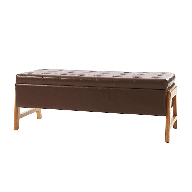 Rita Mid-century Modern Upholstered Storage Bench with Tufted Seat and Solid Wood Leg by HULALA HOME