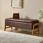 Rita Mid-century Modern Upholstered Storage Bench with Tufted Seat and Solid Wood Leg by HULALA HOME